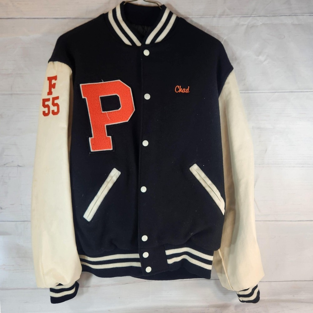 Holloway USA Made Varsity Jacket Letterman Black Cream Palmyra Ice Hockey Men XL